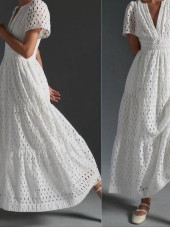 Anthropologie Dresses & Skirts - Anthropologie White Eyelet Maxi Dress with Puff Sleeves
